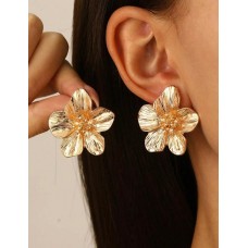 Aros Flor Grandes Doradas Dorado Flores Elegante